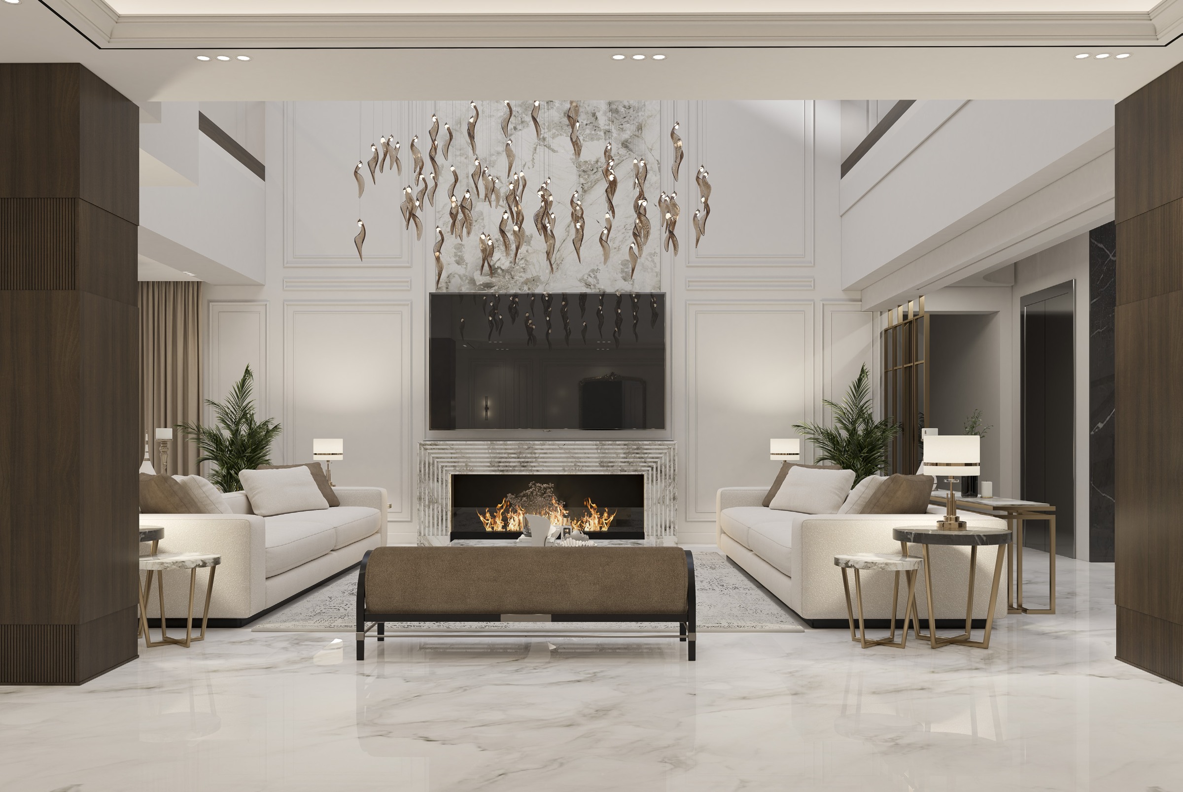 El-Rabwa Villa fireplace and seating arrangement design visualisation